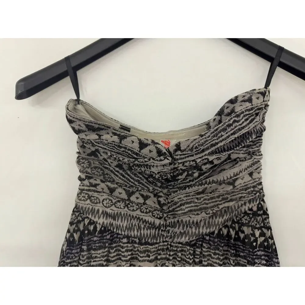 Free People Strapless Dress Womens Small Boho Tribal Print High Low Layered